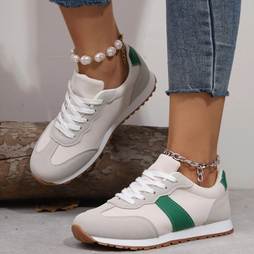 Pu Leather Contrast Round Toe Flats Sneakers