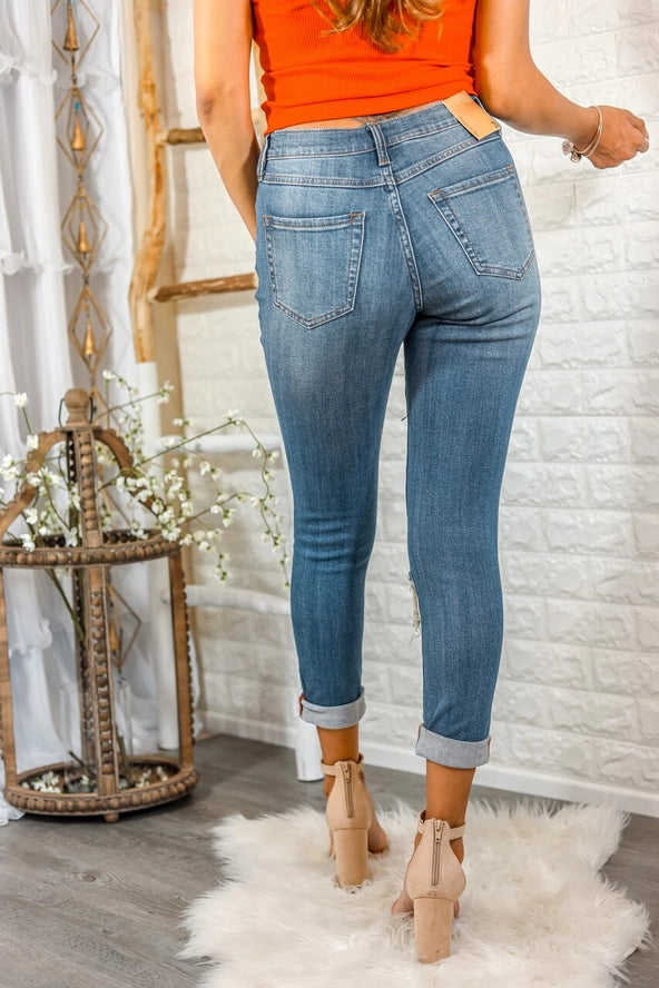 Split Decision Ripped High Waisted Boyfriend Jeans