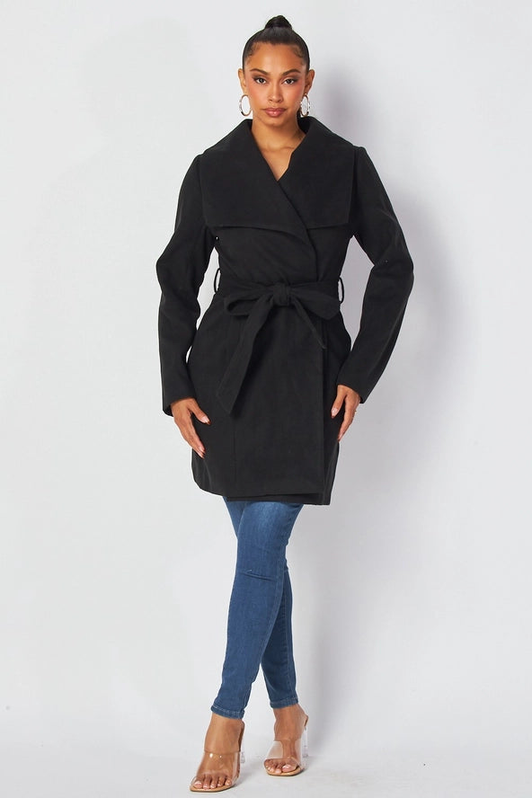 Alvina Faux Wool Belted Wrap Knee Length Coat