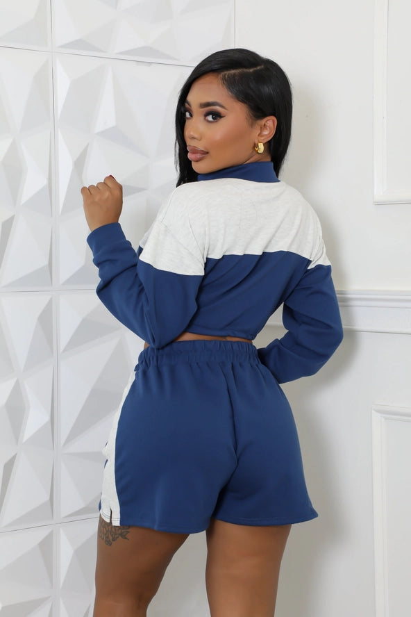 Sporty Crop Long Sleeve Top & Short Set
