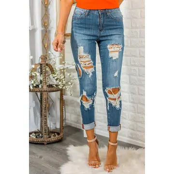 Split Decision Ripped High Waisted Boyfriend Jeans