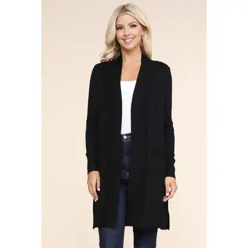 Long Sleeve Open Front Cardigan with Side Pockets