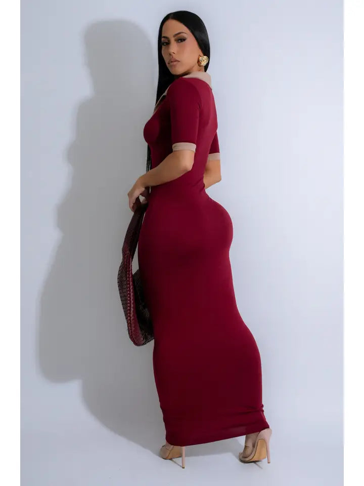 Color Block Short Sleeve Maxi Dress