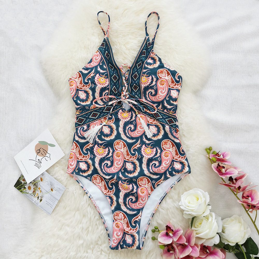 Classic Lace-Up Tassel Hollow Backless Swimsuit