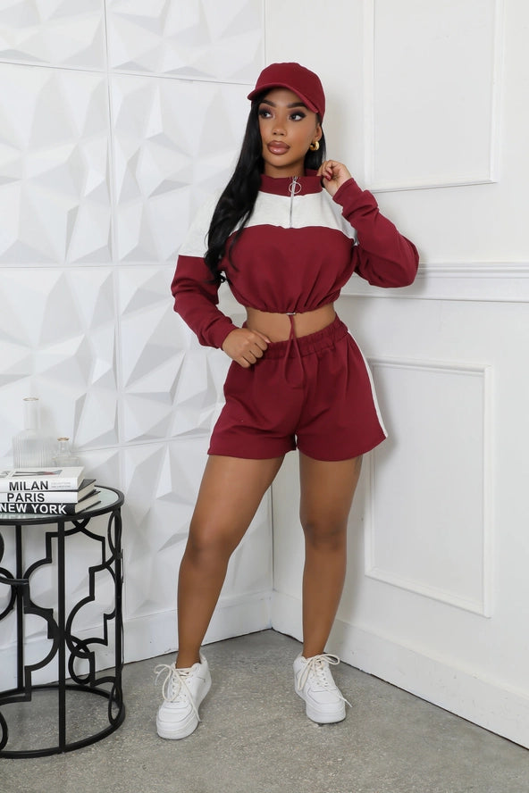 Sporty Crop Long Sleeve Top & Short Set