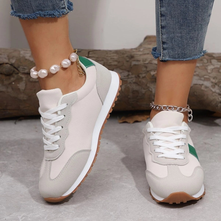 Pu Leather Contrast Round Toe Flats Sneakers