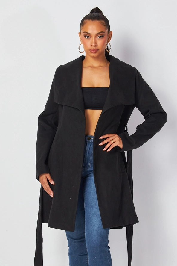 Alvina Faux Wool Belted Wrap Knee Length Coat