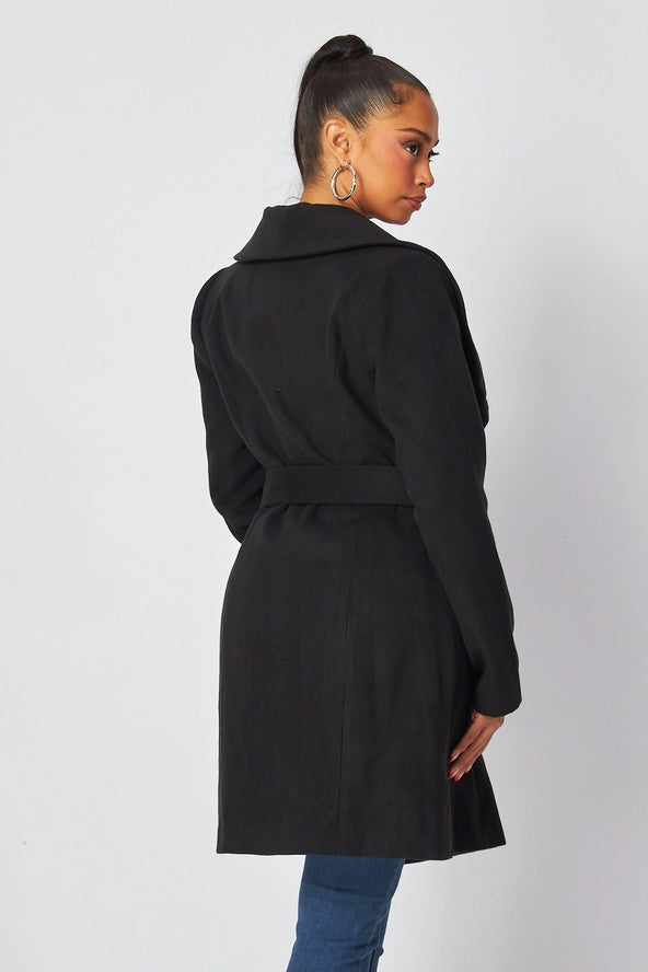 Alvina Faux Wool Belted Wrap Knee Length Coat