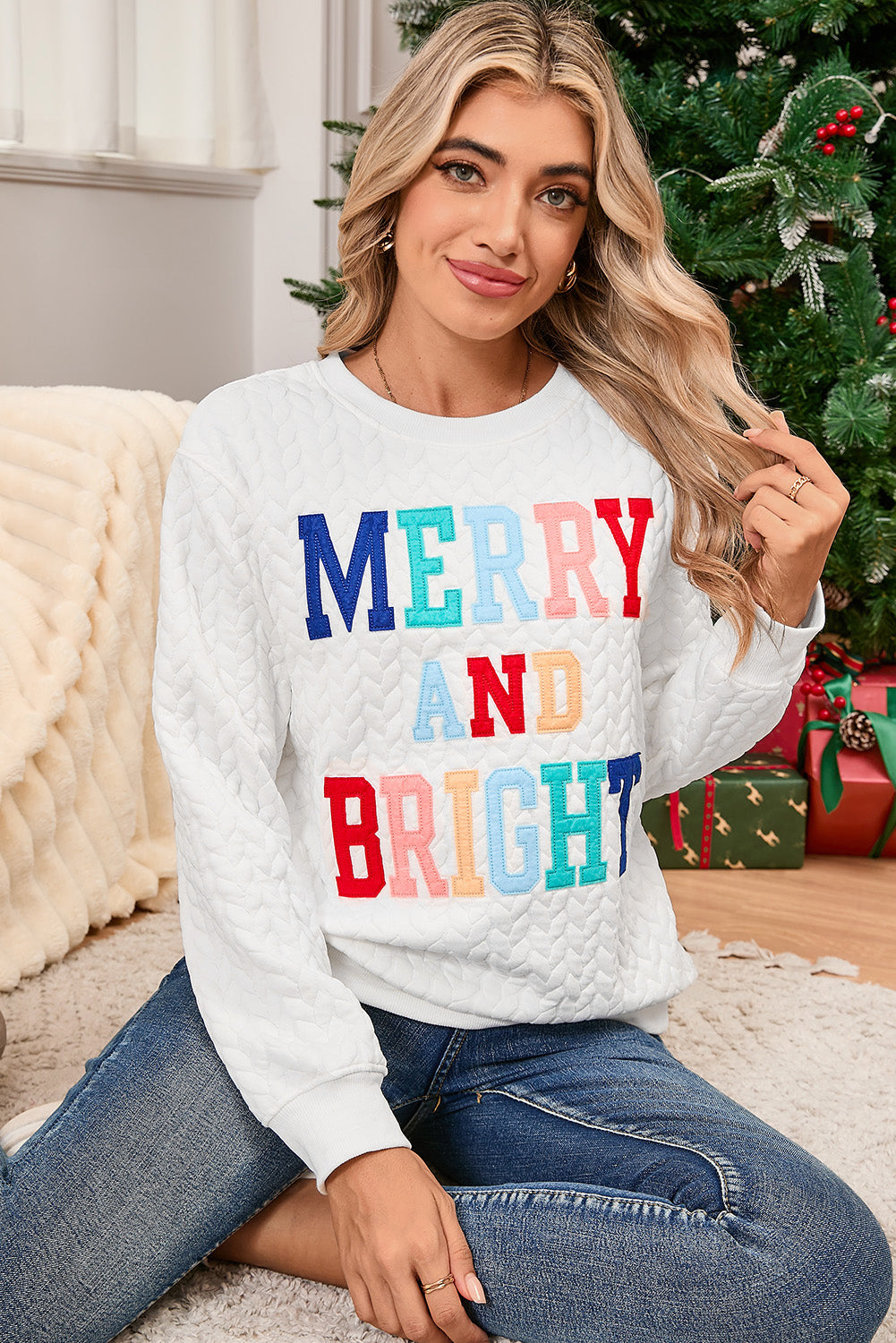 White Quilted Valentine Love Heart Shape Graphic Sweatshirt