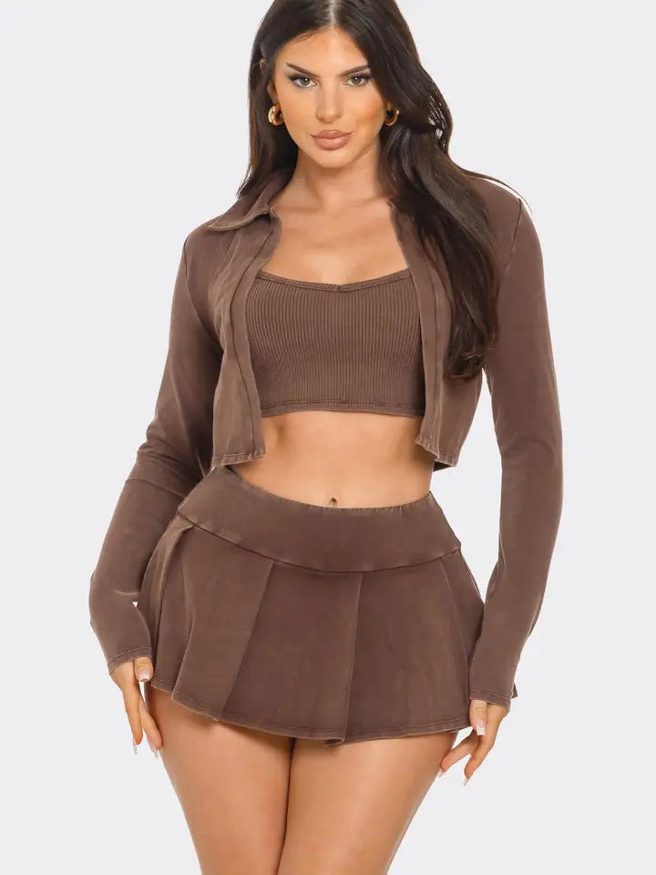 Inside Tank Top Jacket and Skort 3 Pieces Set