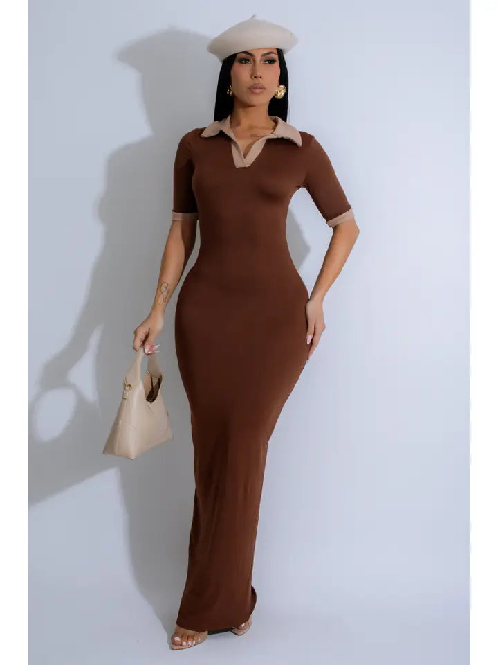 Color Block Short Sleeve Maxi Dress