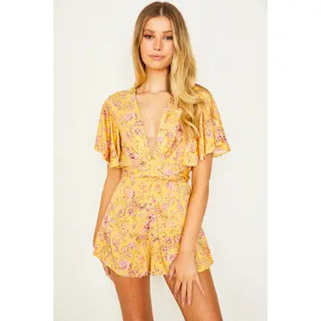 Floral Flutter Sleeved Mini Romper