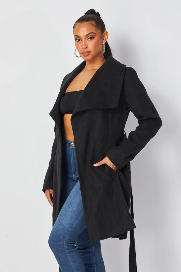 Alvina Faux Wool Belted Wrap Knee Length Coat