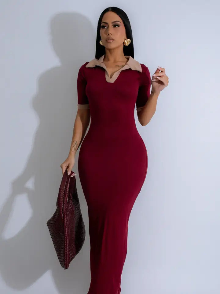 Color Block Short Sleeve Maxi Dress