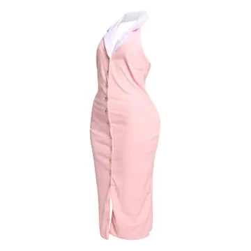Contrast Collar Midi Dress