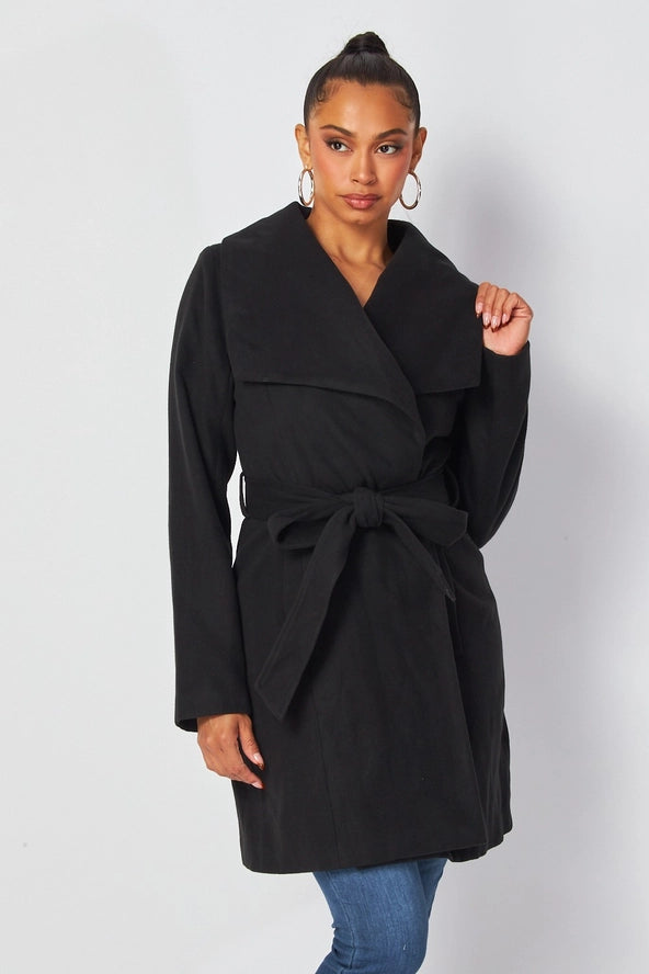Alvina Faux Wool Belted Wrap Knee Length Coat