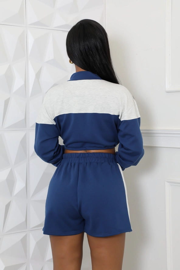 Sporty Crop Long Sleeve Top & Short Set