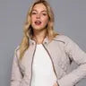Suede Piping Detail Rib Quilted Padding Jacket
