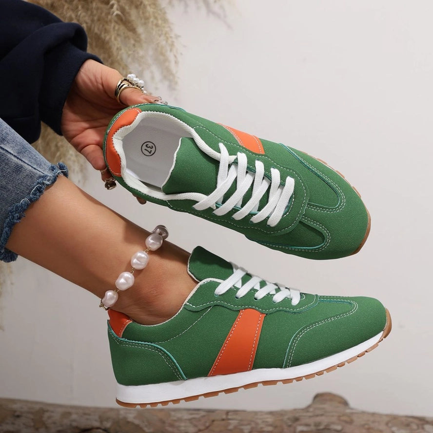 Pu Leather Contrast Round Toe Flats Sneakers