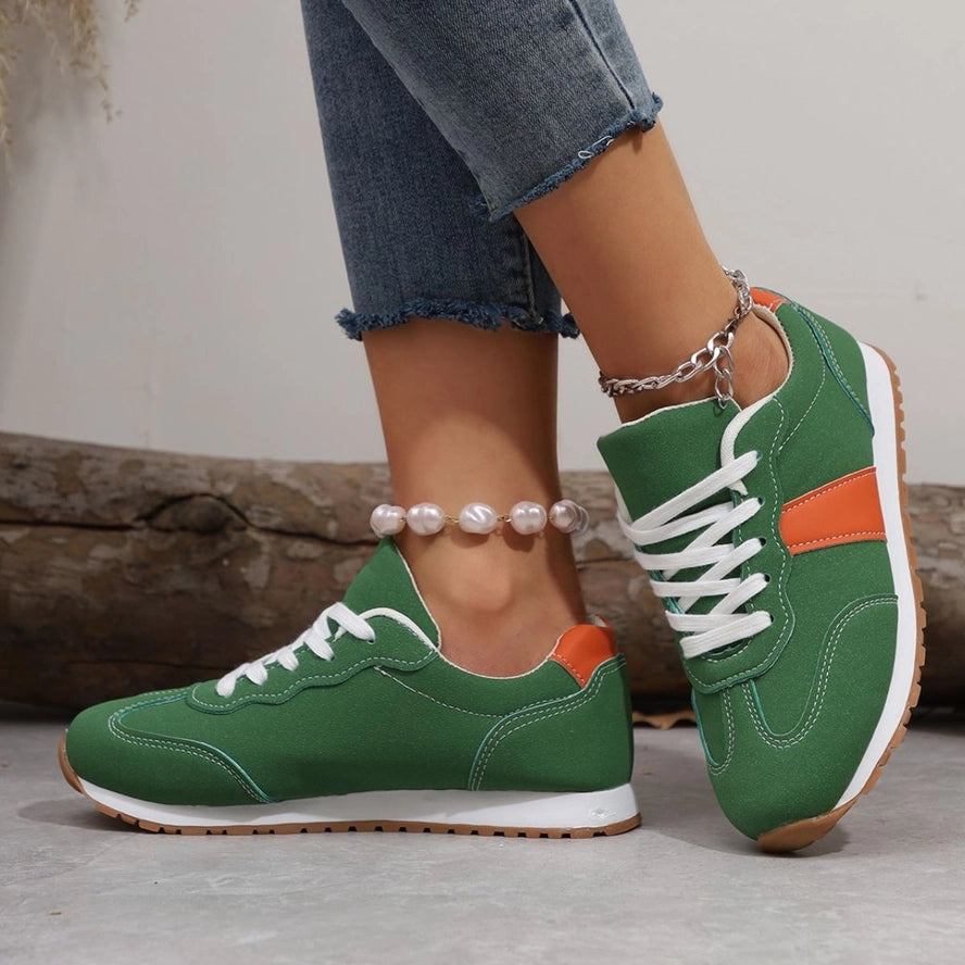 Pu Leather Contrast Round Toe Flats Sneakers
