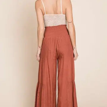 Tie Front Ruched Waist Back Pants