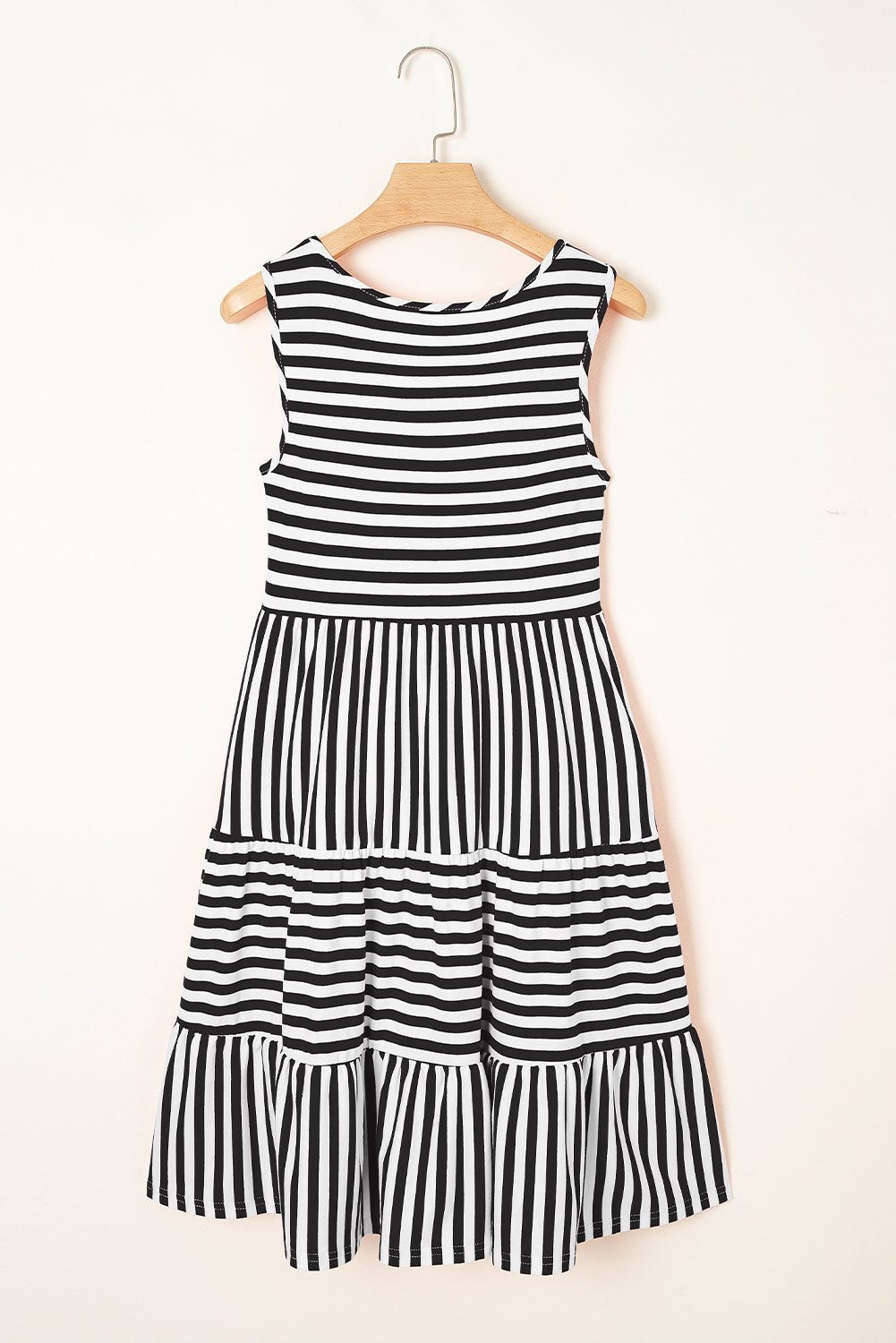 Sky Blue Striped U Neck Sleeveless Loose Fit Mini Dress