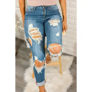 Split Decision Ripped High Waisted Boyfriend Jeans