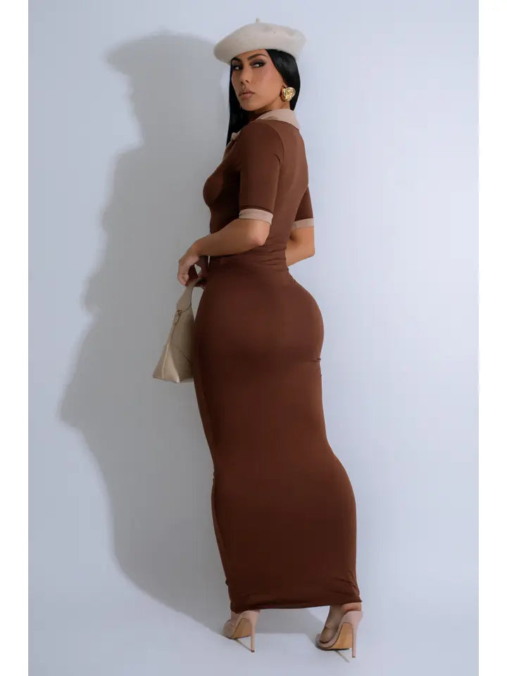 Color Block Short Sleeve Maxi Dress