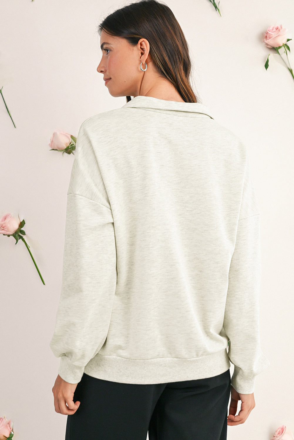 Vineyard Green Pop of Color Collared Patchwork Pullover Sweatshirt