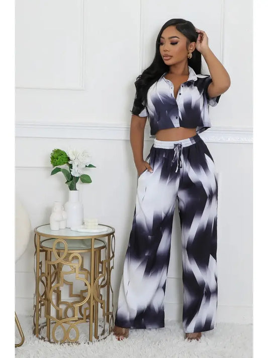 Button Down Crop Top & Pants Set