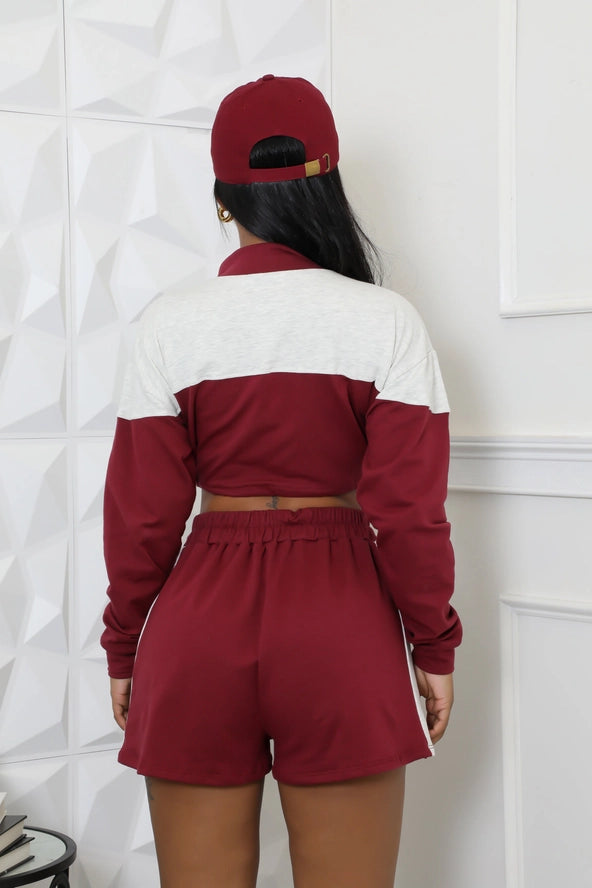 Sporty Crop Long Sleeve Top & Short Set