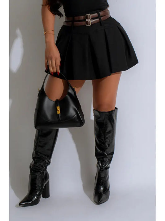 Scuba Double Belted Pleated Skirts