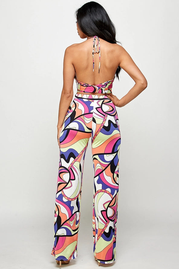 Fucci Printed Halter Top and Pant Set