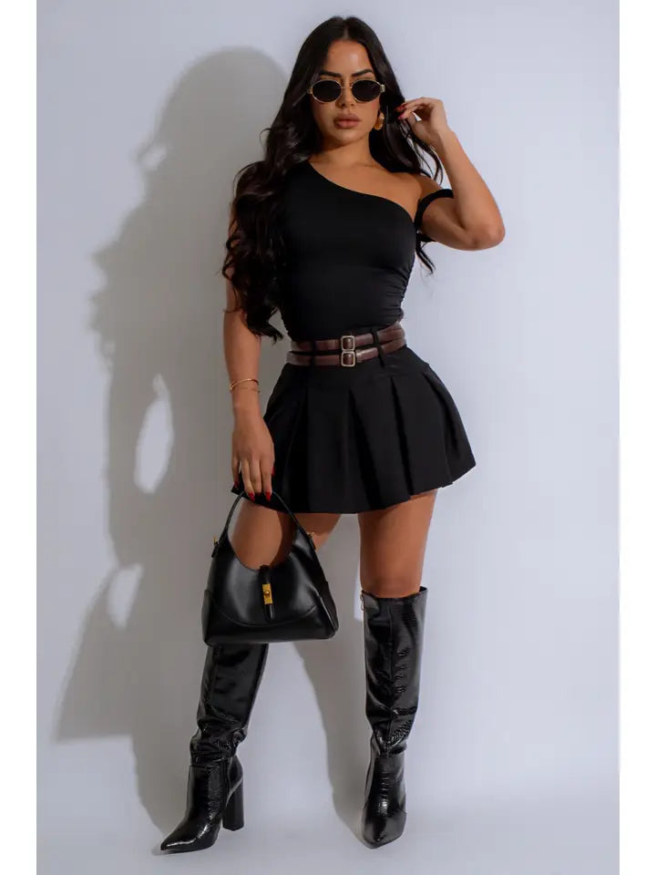 Scuba Double Belted Pleated Skirts