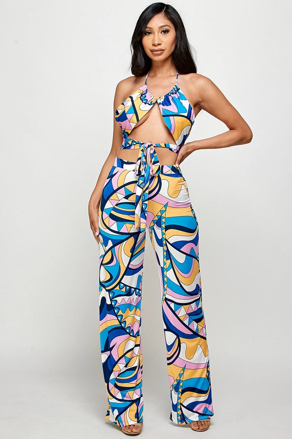 Fucci Printed Halter Top and Pant Set