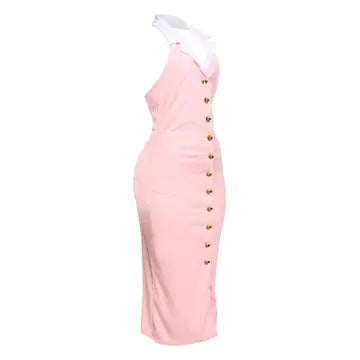 Contrast Collar Midi Dress
