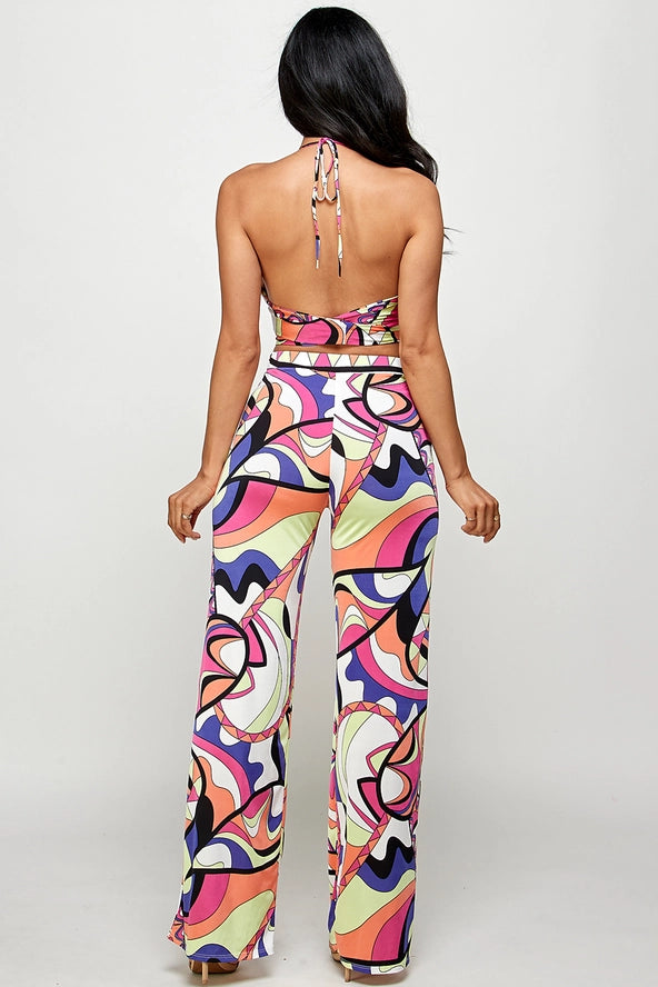 Fucci Printed Halter Top and Pant Set