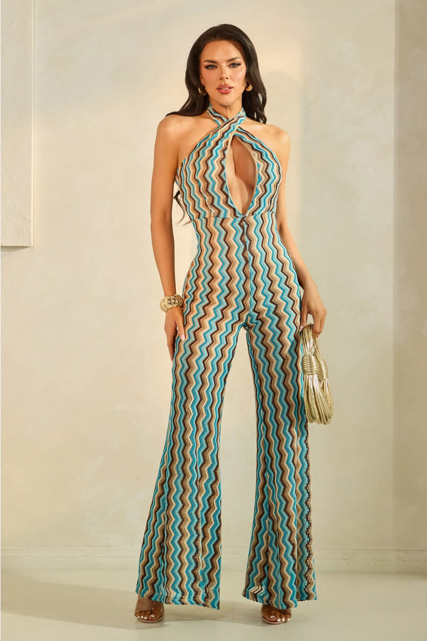 Zigzag Pattern Halter Jumpsuit