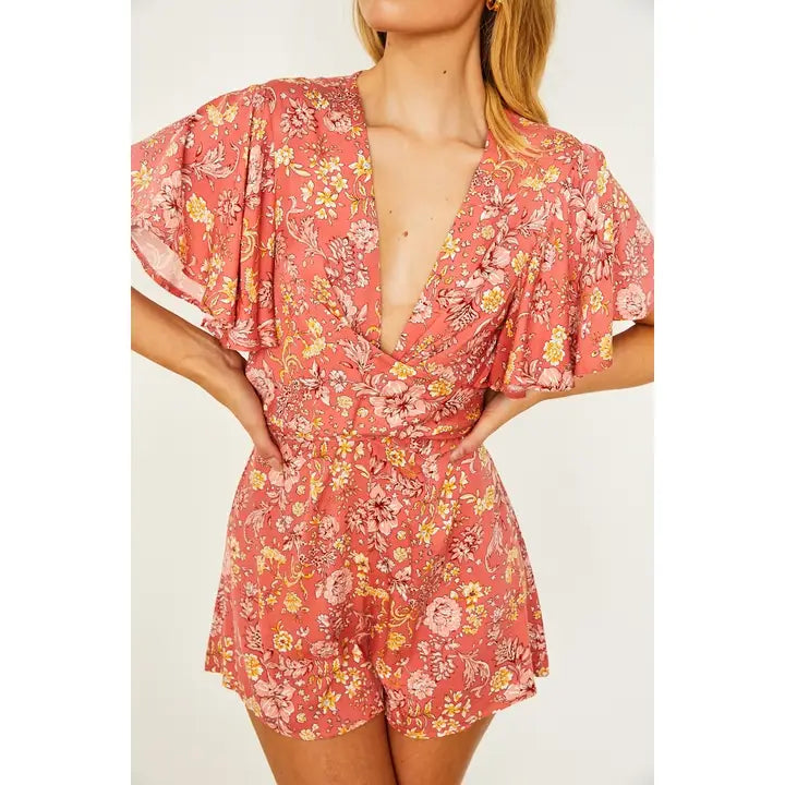 Floral Flutter Sleeved Mini Romper