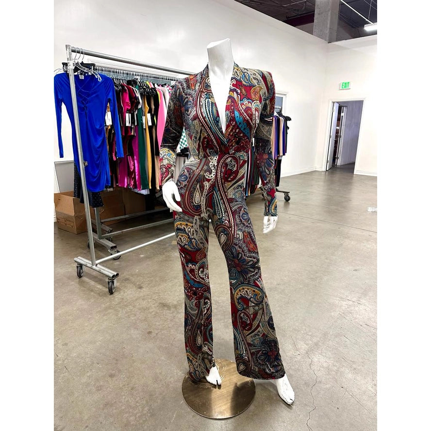 Shoulder Pad Wrap Print Jumpsuit