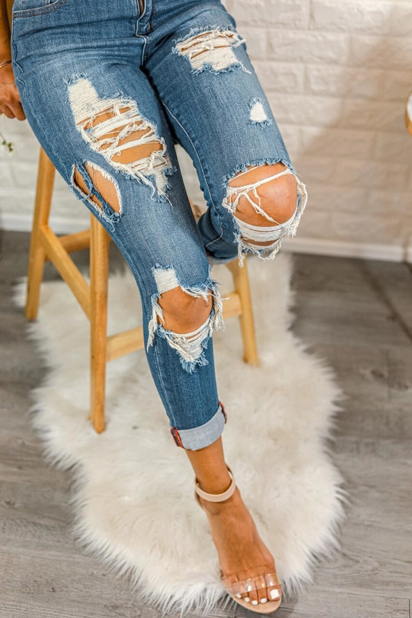 Split Decision Ripped High Waisted Boyfriend Jeans