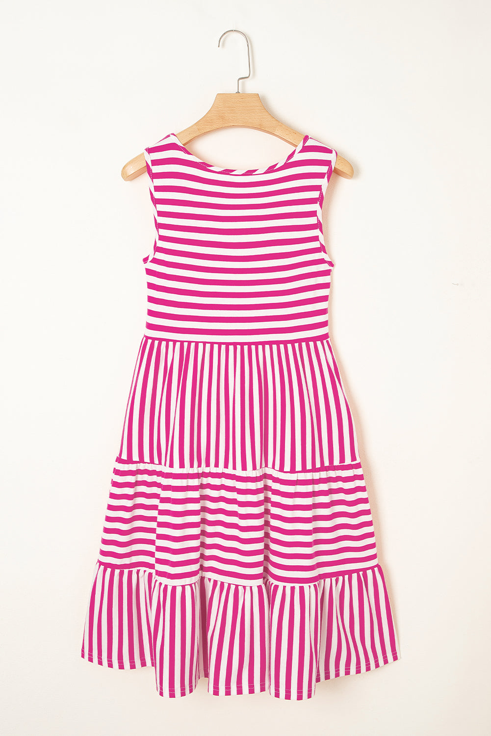 Sky Blue Striped U Neck Sleeveless Loose Fit Mini Dress