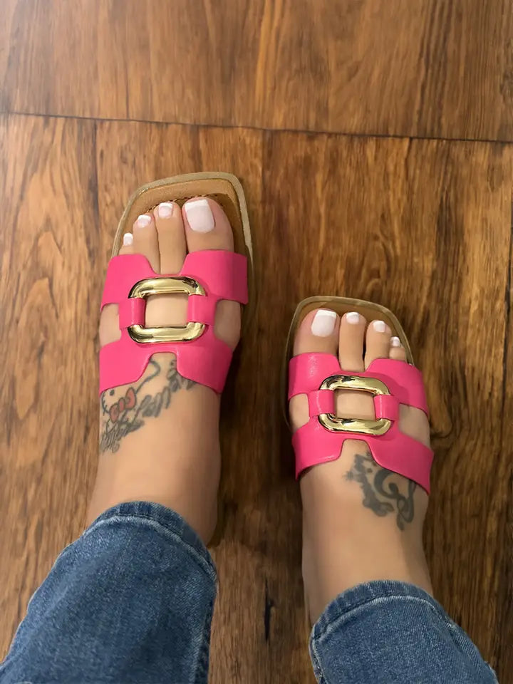Metal Decor Cut Out Square Toe Slippers