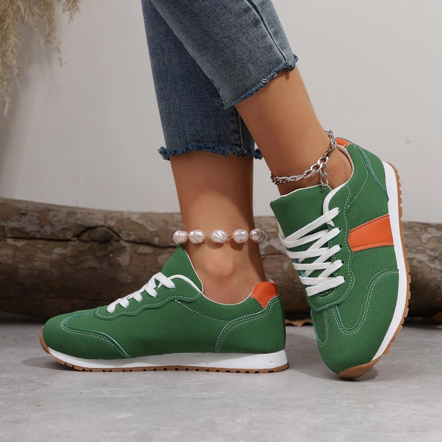Pu Leather Contrast Round Toe Flats Sneakers