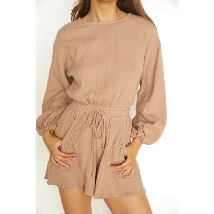 Long Sleeve Round Neck Mini Romper