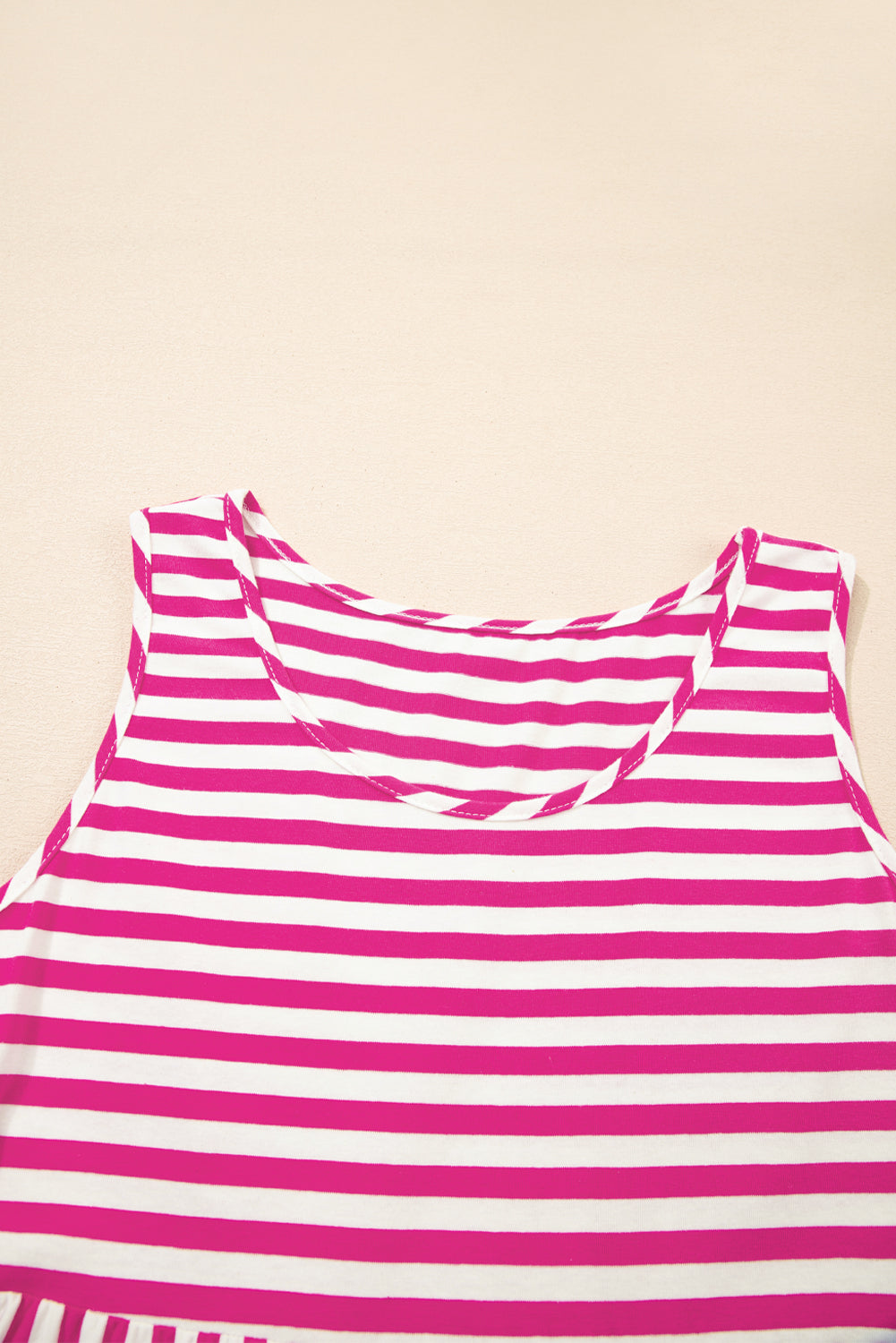 Sky Blue Striped U Neck Sleeveless Loose Fit Mini Dress