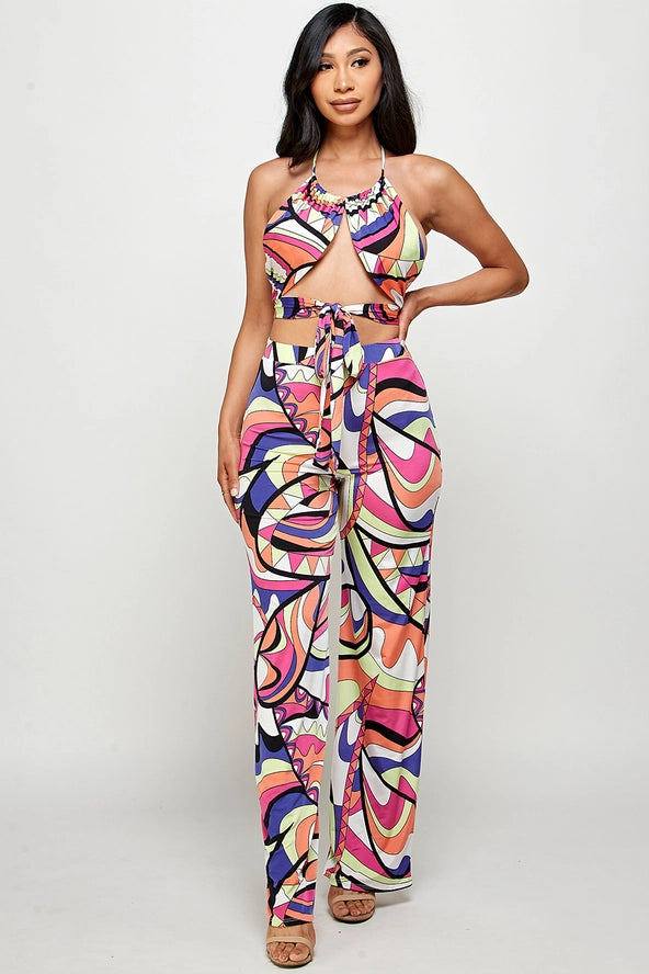 Fucci Printed Halter Top and Pant Set