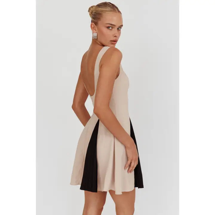 Boat Contrast Color Mini Dress