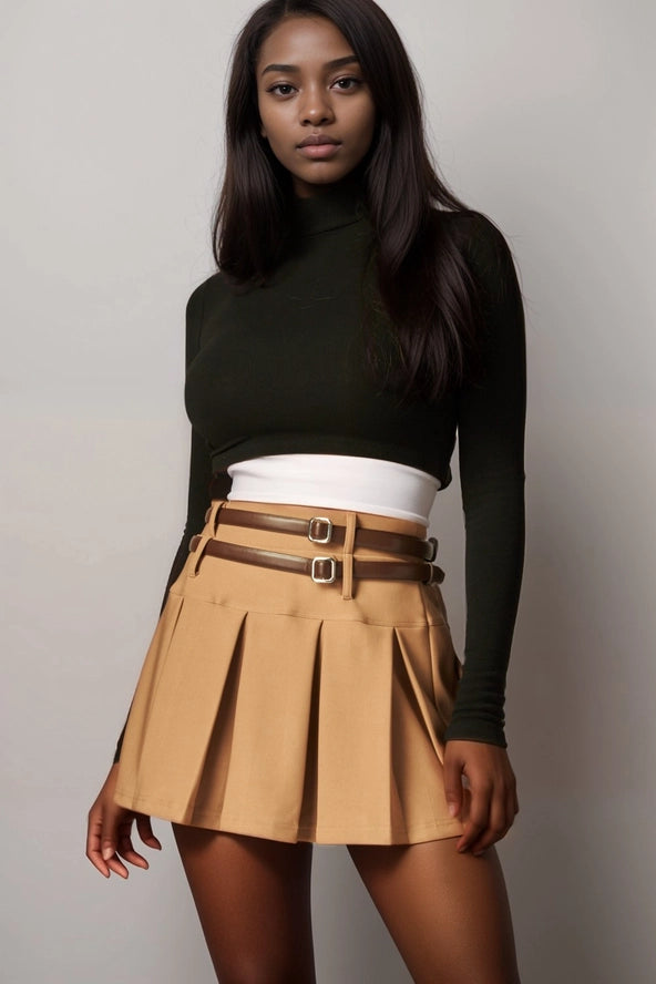 Scuba Double Belted Pleated Skirts