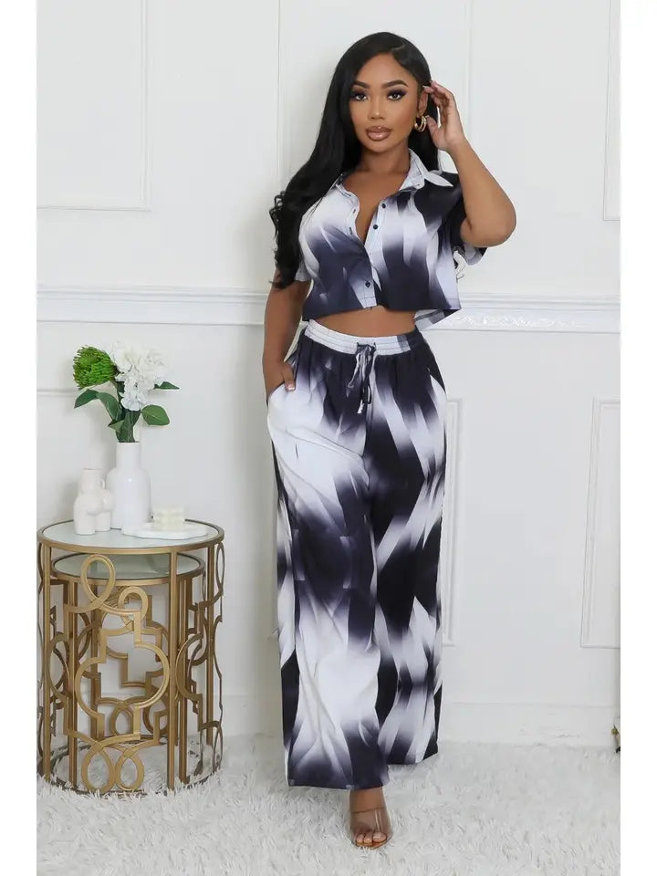 Button Down Crop Top & Pants Set